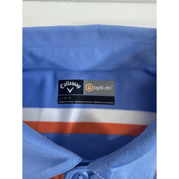 callaway mens opti dri golf polo large light Blue/Orange And White stripes - Picture 3 of 8